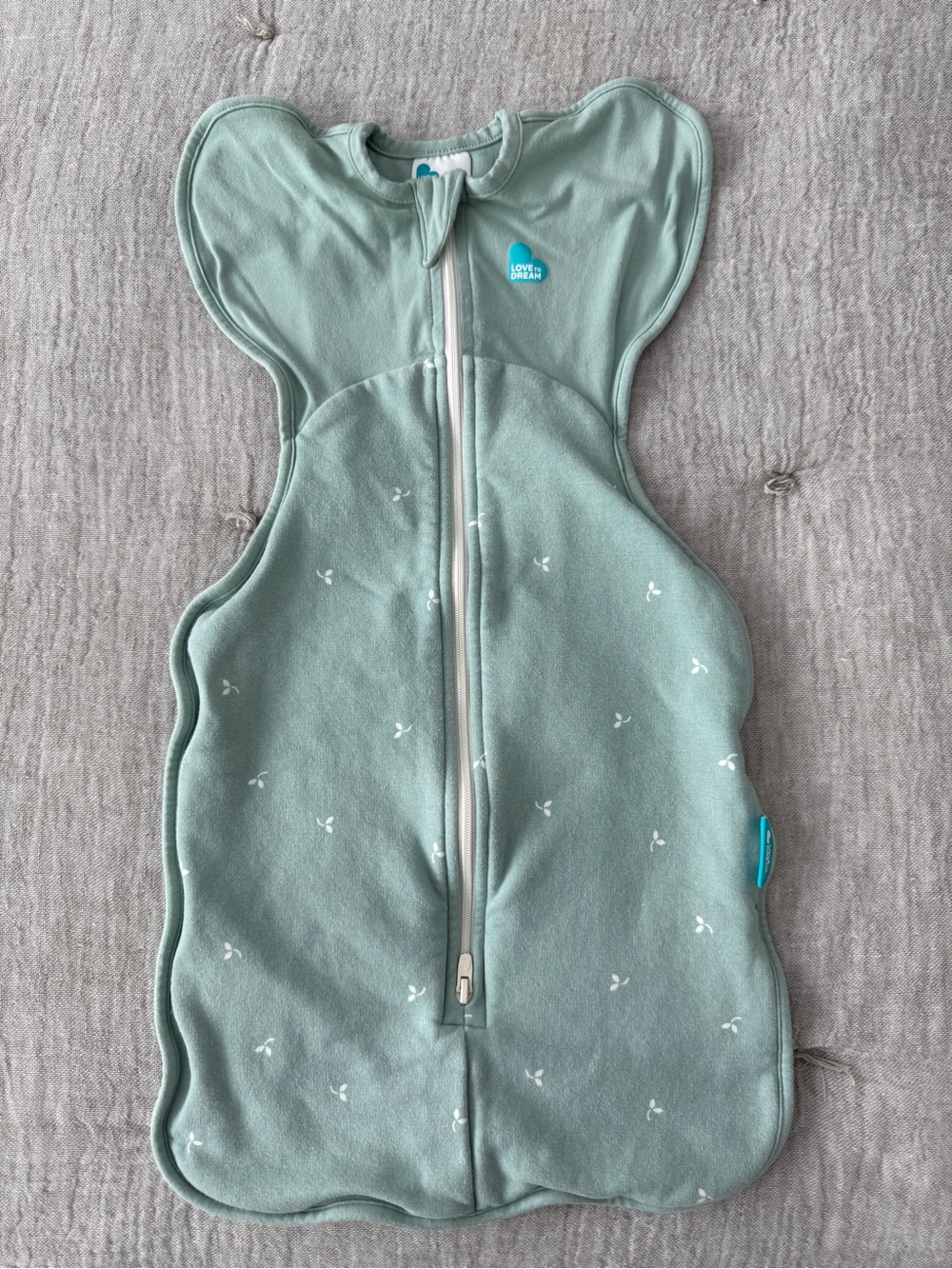 Love to Dream Mint Green Swaddle Sleep Sack with White Sprig Accents